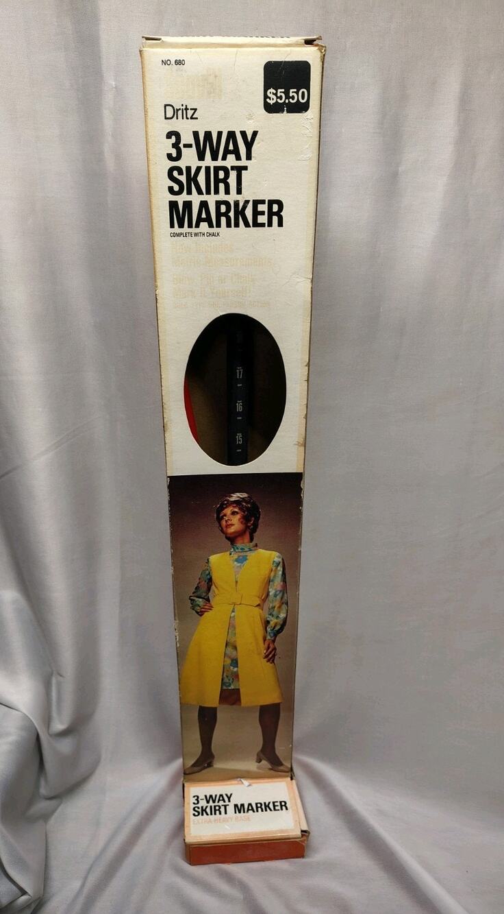 VINTAGE 1960s DRITZ 3-WAY SKIRT MARKER IN BOX WITH CHALK HEM MARKER